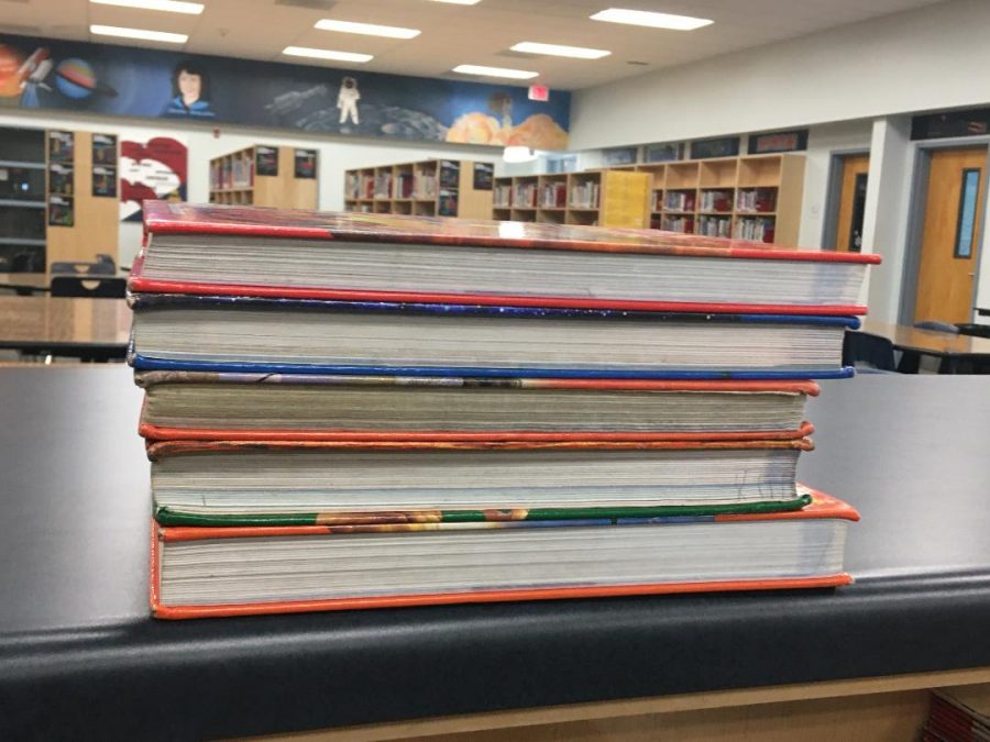 A stack of textbooks.