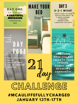 #MCAULIFFEFULLYCHARGED Week One - Post Here!
