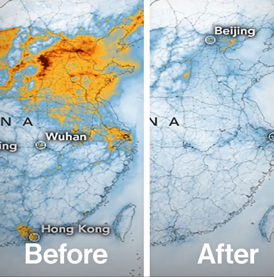 Air pollution in some parts of China before and after rising cases of the Coronavirus.