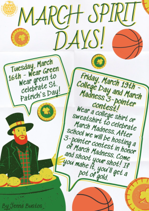 March Spirit Days ASB poster.