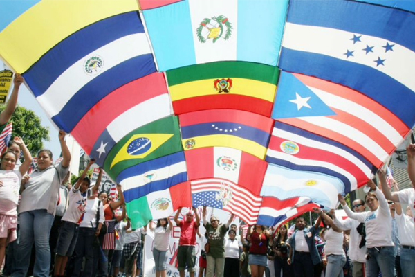 A flag mosaic for Hispanic Heritage Month in St. Louis, Florida.