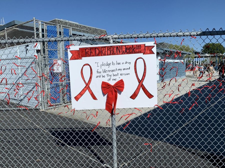 Students tied ribbons on a fence, pledging to live a drug free life.