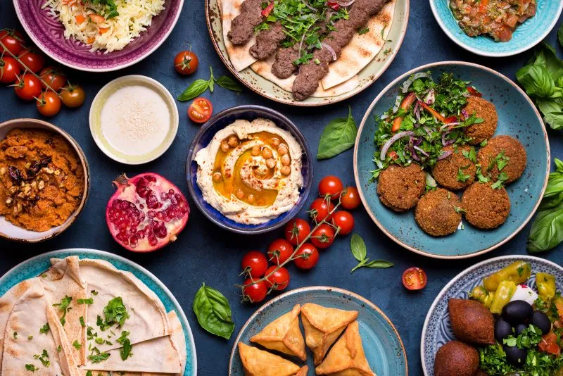 Traditional Arab foods such as hummus, falafel and tabouleh. 